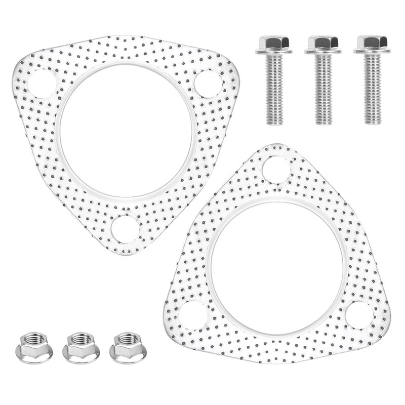 vvag 2PCS Exhaust Gasket Set 2.0" Triangular 3 Holes Exhaust Flange Gasket with 3PCS Exhaust Bolts, Universal Exhaust Manifold Gasket Car Accessories for Most Cars,Trucks,SUVs(2 Inches) - Image 1